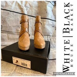 White House Black Market Camel Buckle Boots (Croco Suede)